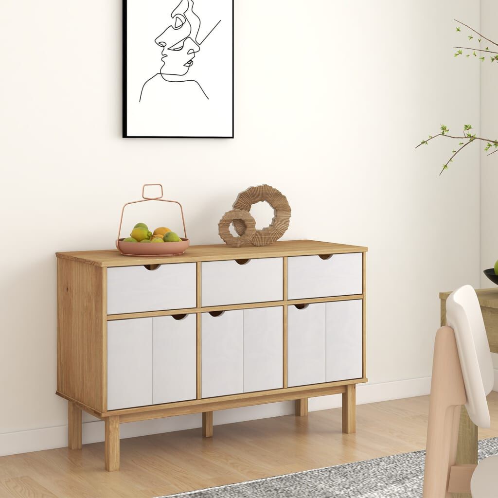 vidaXL Sideboard OTTA Brown and White 114x43x73.5 cm Solid Wood Pine