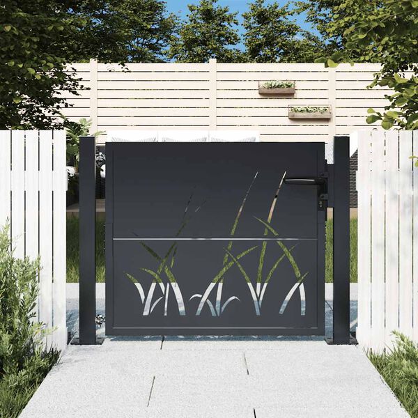 vidaXL Garden Gate Anthracite 100x75 cm Steel Grass Design