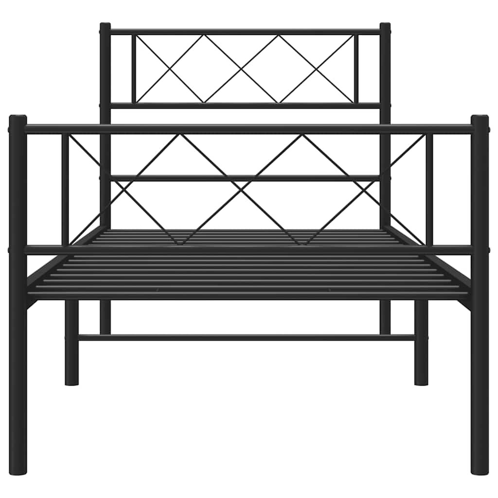 vidaXL Metal Bed Frame without Mattress with Footboard Black 100x190cm