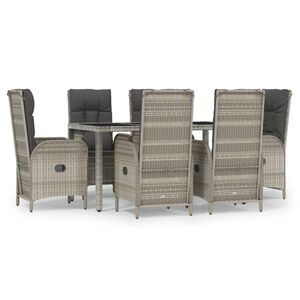 vidaXL 7 Piece Garden Dining Set with Cushions Grey Poly Rattan