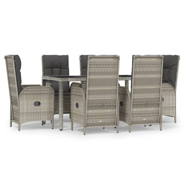 vidaXL 7 Piece Garden Dining Set with Cushions Grey Poly Rattan