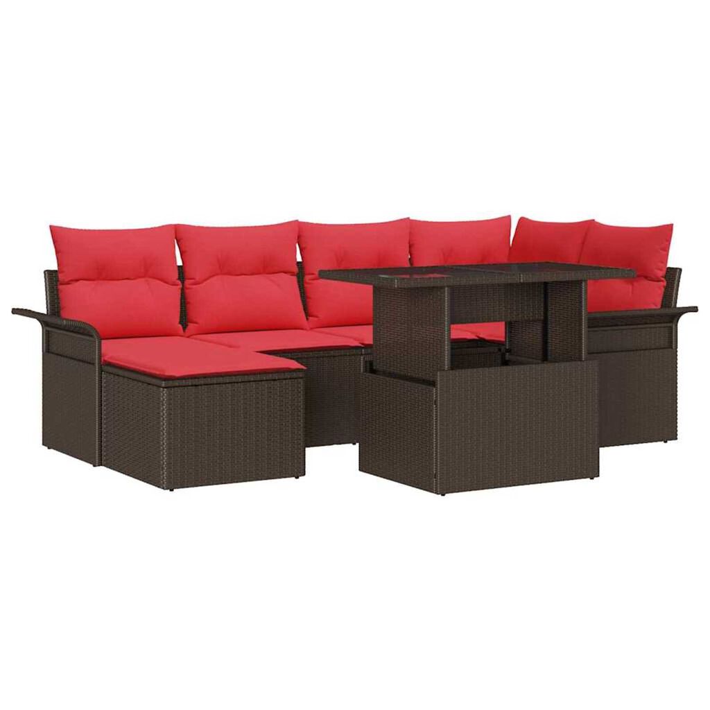 vidaXL Garden Sofa Set with Cushion 7 pcs Brown Poly rattan
