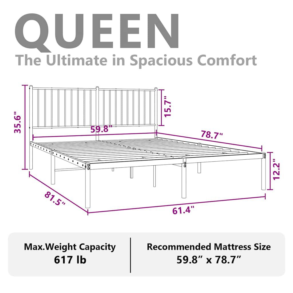 vidaXL Metal Bed Frame without Mattress with Headboard White 150x200cm