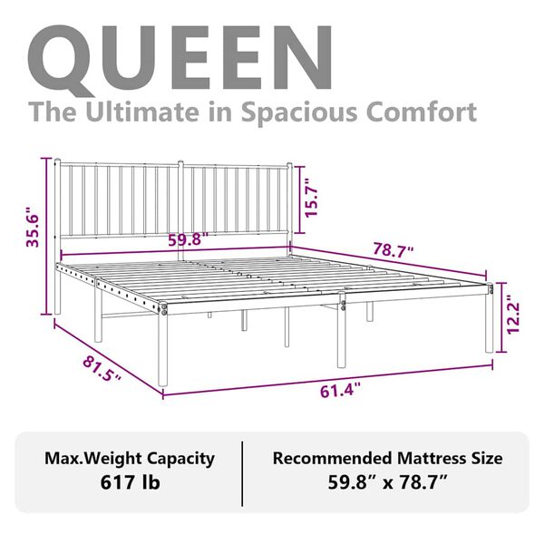vidaXL Metal Bed Frame without Mattress with Headboard White 150x200cm