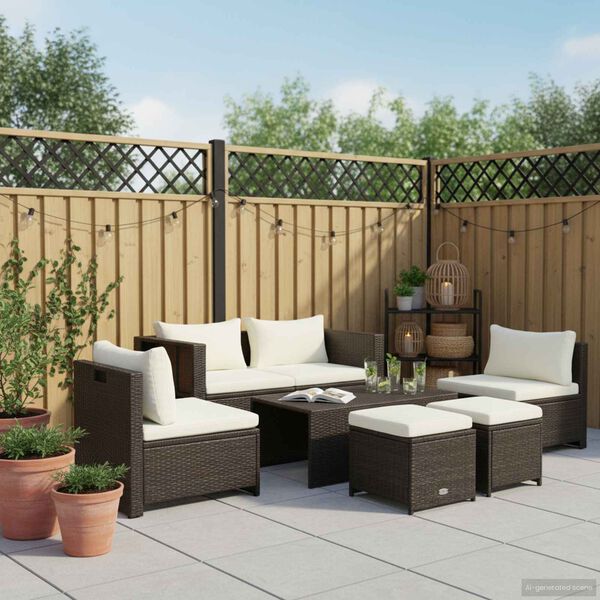 vidaXL 6 Piece Garden Lounge Set with Cushions Poly Rattan Brown