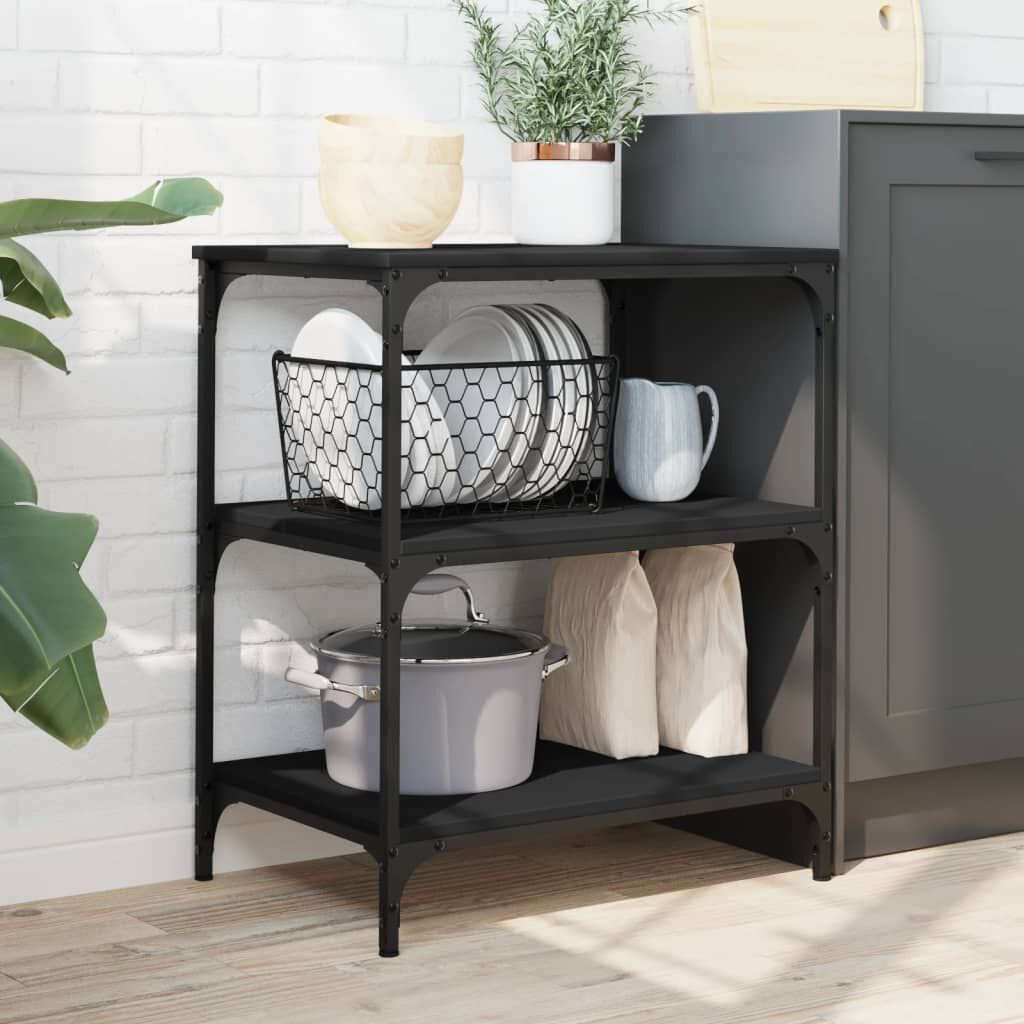 vidaXL Kitchen Trolley Black 60x41x76 cm Engineered Wood
