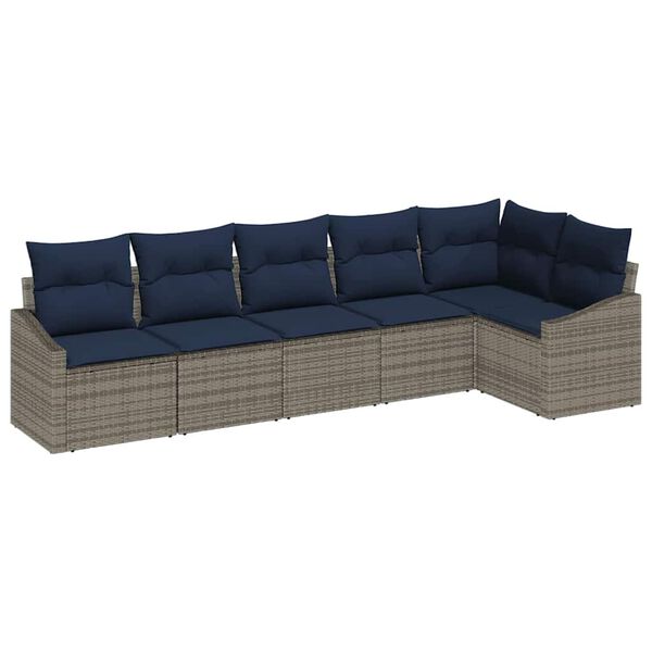 vidaXL Sofa Set with Cushion 6 pcs Grey Poly Rattan