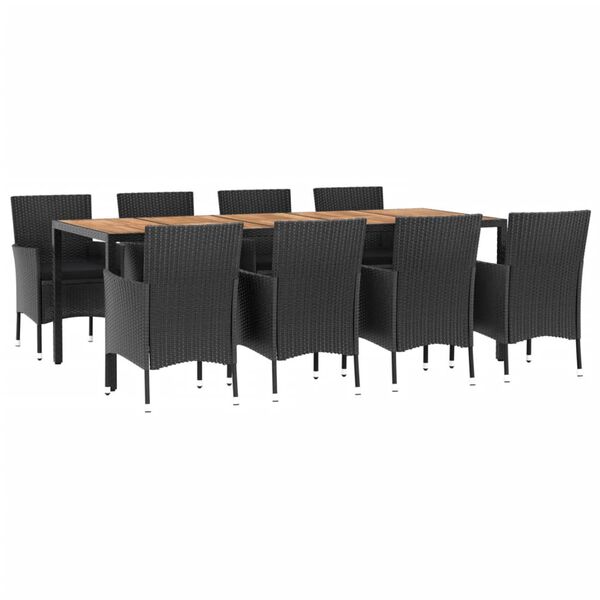vidaXL 9 Piece Garden Dining Set with Cushions Black Poly Rattan