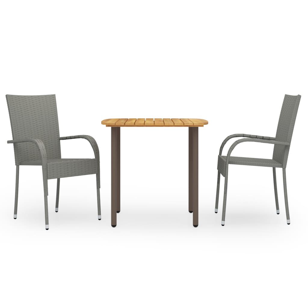 vidaXL 3 Piece Garden Dining Set Poly Rattan Grey