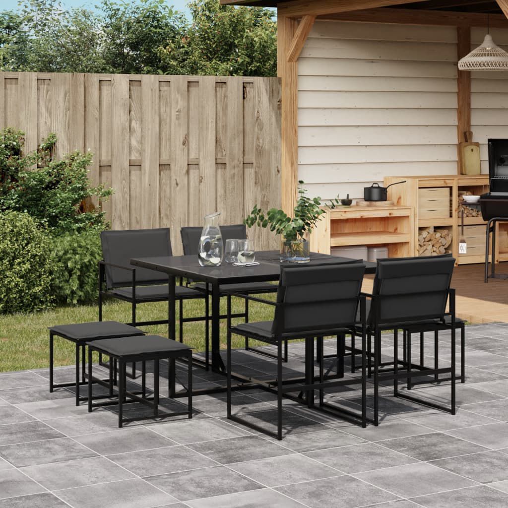 vidaXL 9 Piece Garden Dining Set with Cushions Black Textilene