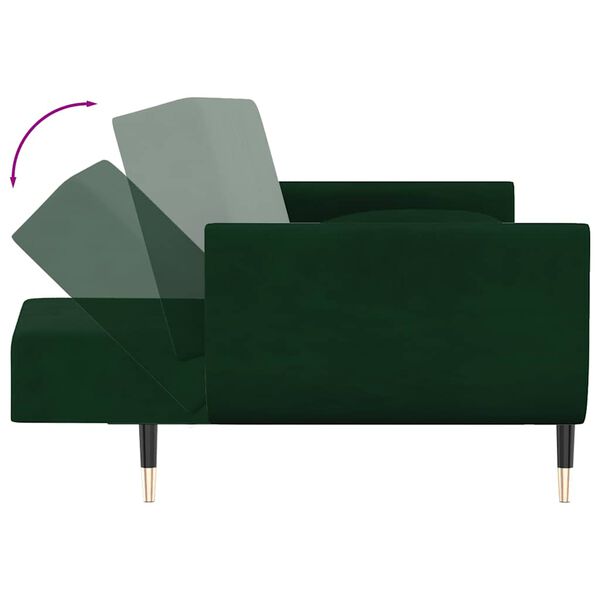 vidaXL 2-Seater Sofa Bed with Two Pillows Dark Green Velvet