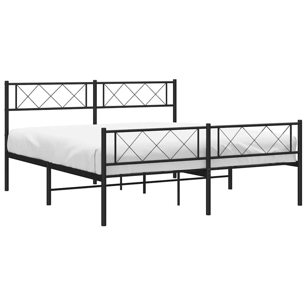 vidaXL Metal Bed Frame without Mattress with Footboard Black 135x190cm