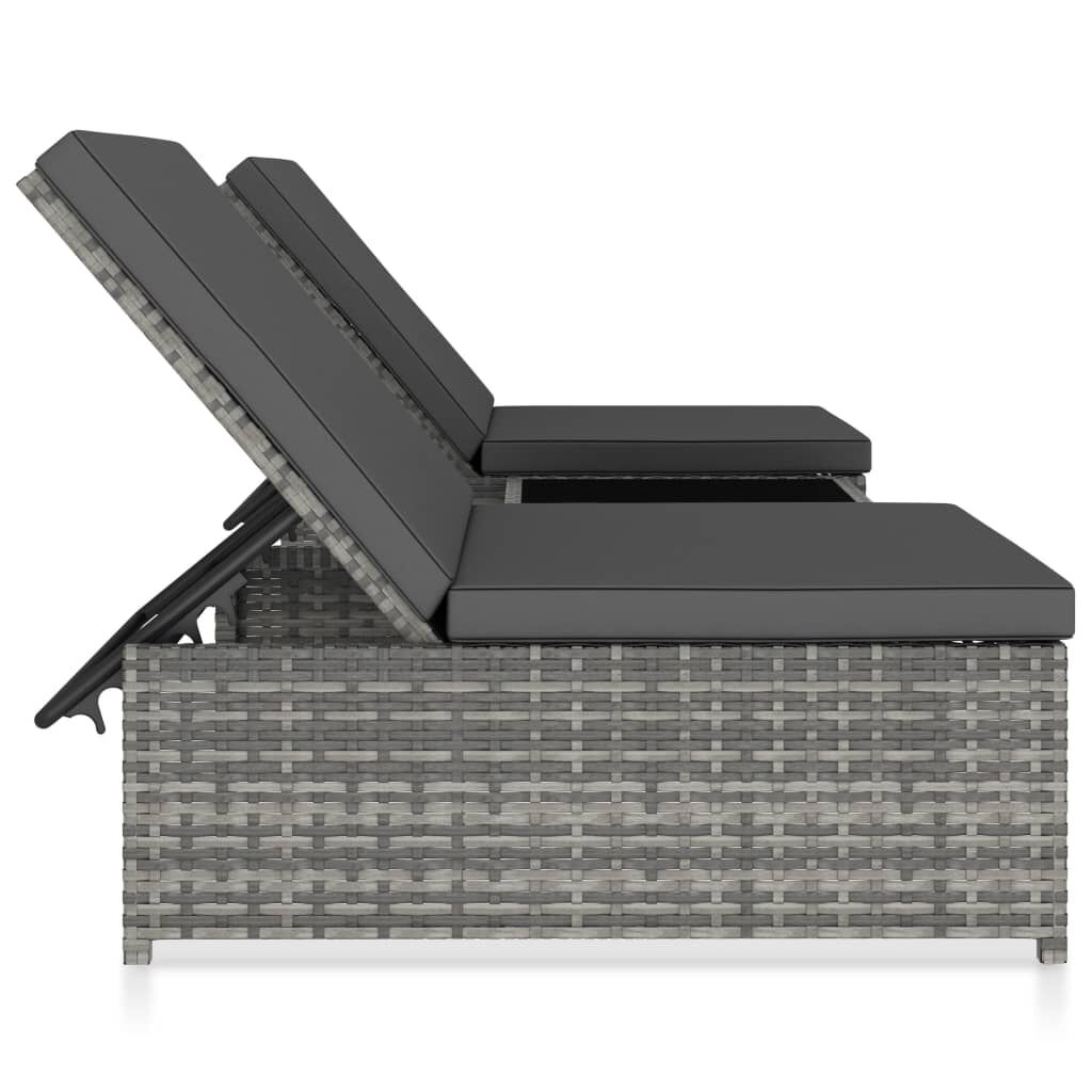 vidaXL Reclining Garden Chairs 2 pcs with Table Grey Poly Rattan