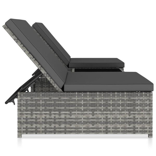 vidaXL Reclining Garden Chairs 2 pcs with Table Grey Poly Rattan