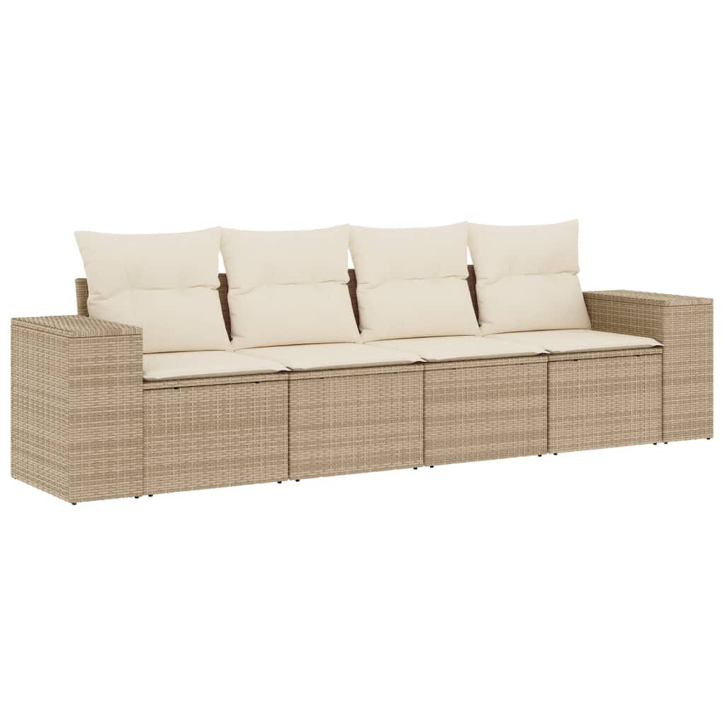 vidaXL 4 Piece Garden Sofa Set with Cushions Beige Poly Rattan