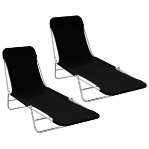 vidaXL Folding Sun Loungers 2 pcs Steel and Fabric Black
