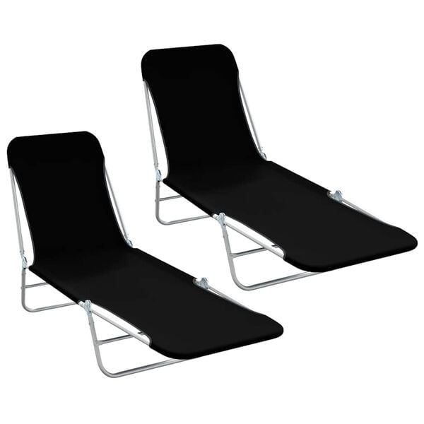vidaXL Folding Sun Loungers 2 pcs Steel and Fabric Black