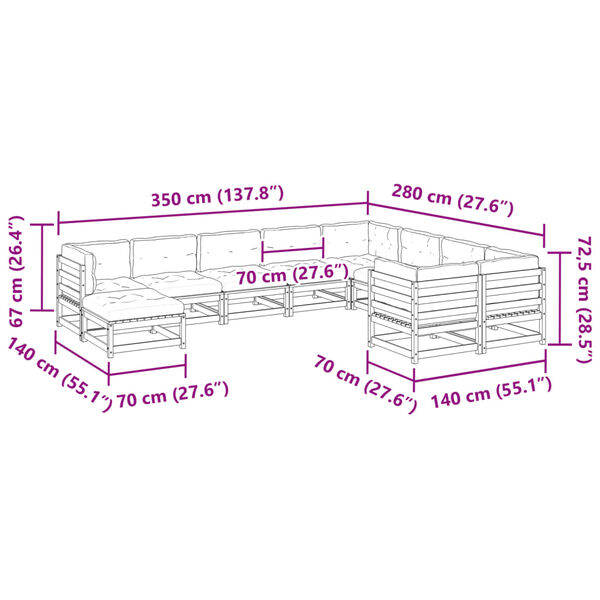 vidaXL 10 Piece Garden Sofa Set with Cushions Wax Brown Solid Wood Pine