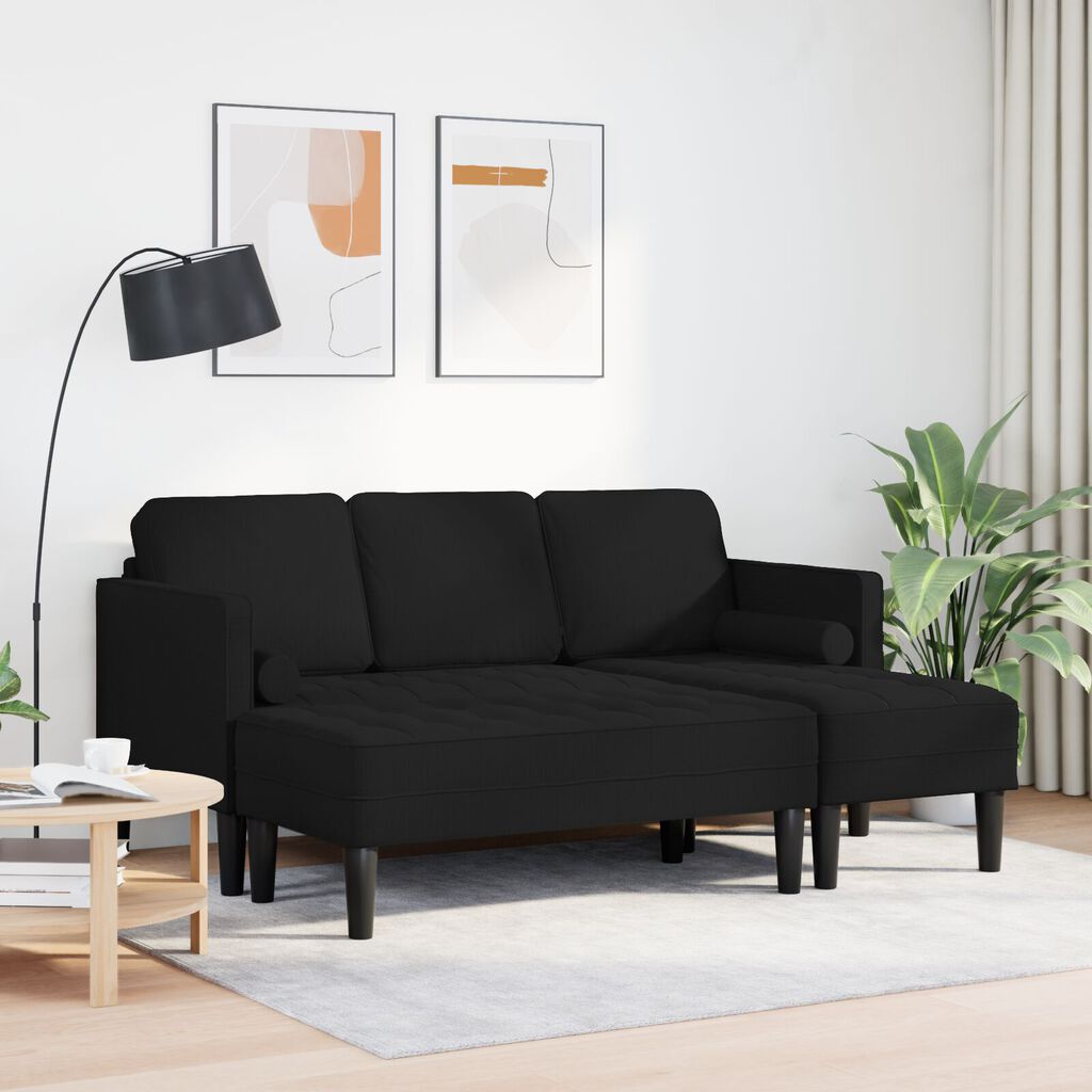 vidaXL 2 Piece Sofa Set with Cushions Black Fabric