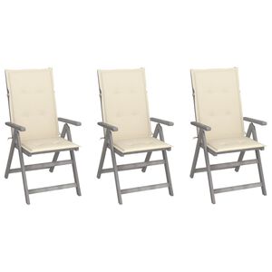 vidaXL Garden Reclining Chairs 3 pcs with Cushions Solid Acacia Wood
