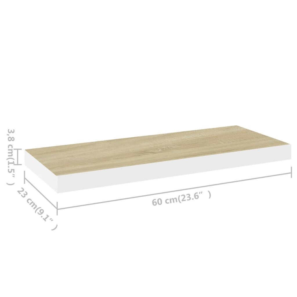 vidaXL Floating Wall Shelves 2 pcs Oak and White 60x23.5x3.8 cm MDF