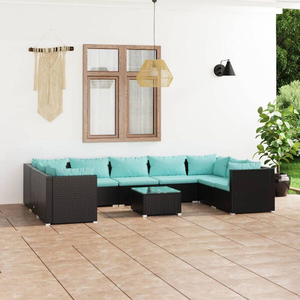 vidaXL 10 Piece Garden Lounge Set with Cushions Poly Rattan Black