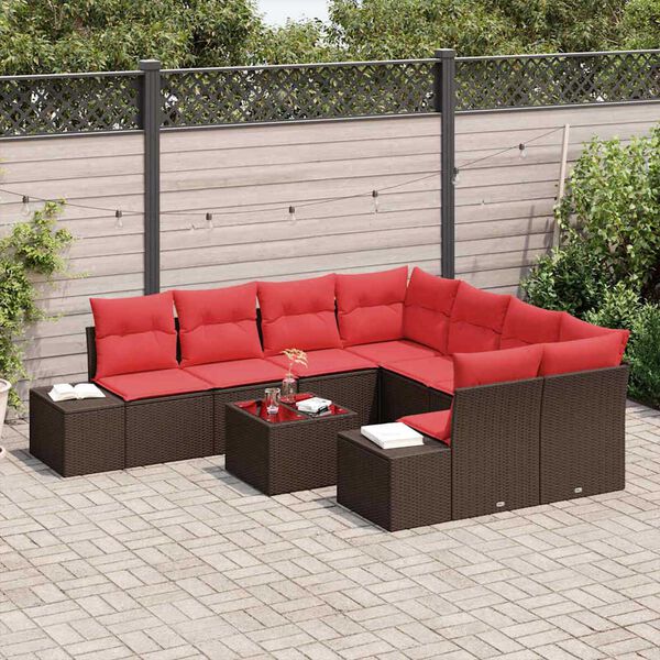 vidaXL Garden Sofa Set 9 pcs Brown Poly rattan