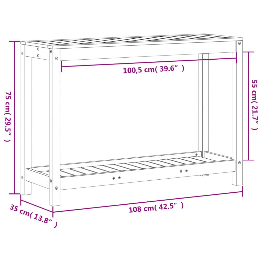 vidaXL Potting Table with Shelf 108x35x75 cm Solid Wood Pine