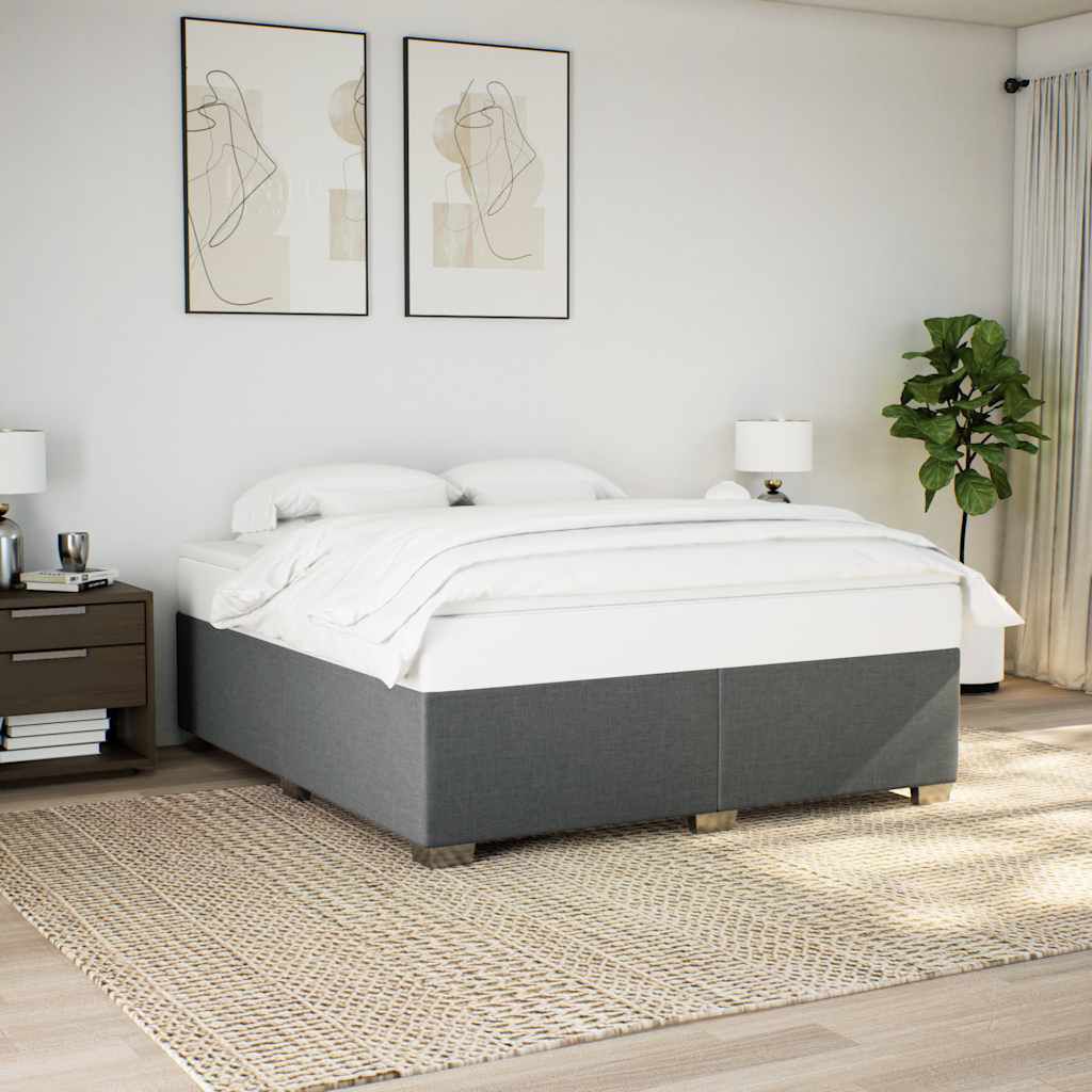 vidaXL Box Spring Bed with Mattress Dark Grey King Fabric