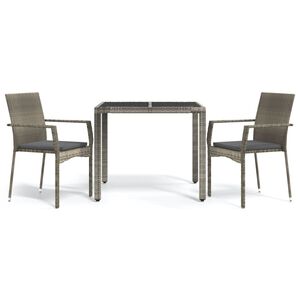 vidaXL 3 Piece Garden Dining Set with Cushions Grey Poly Rattan