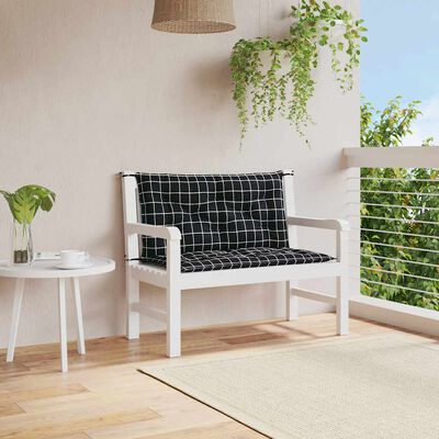 vidaXL Garden Bench Cushions 2pcs Black Check Pattern 100x50x7cm Fabric