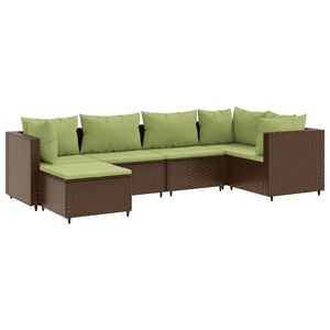 vidaXL 6 Piece Garden Lounge Set with Cushions Brown Poly Rattan