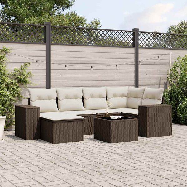 vidaXL 7 Piece Garden Sofa Set with Cushions Brown Poly Rattan