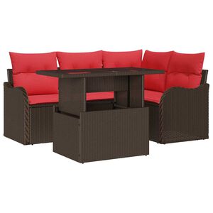 vidaXL Garden Sofa Set with Cushion 5 pcs Brown Poly rattan