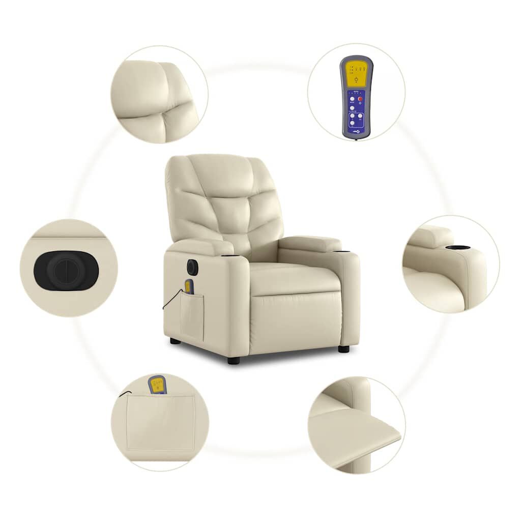 vidaXL Electric Stand up Massage Recliner Chair Cream Faux Leather
