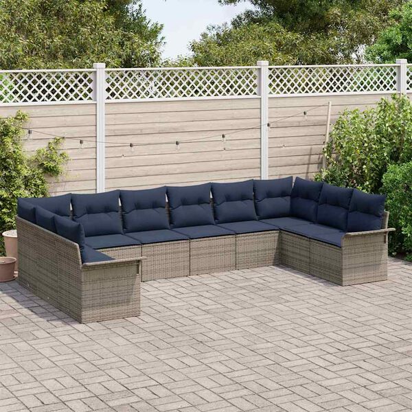 vidaXL Garden Sofa Set with Cushion 10 pcs Grey Poly Rattan