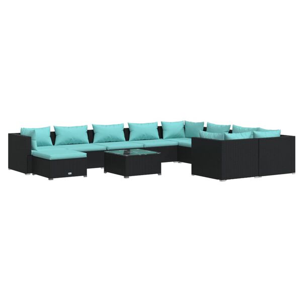 vidaXL 11 Piece Garden Lounge Set with Cushions Poly Rattan Black