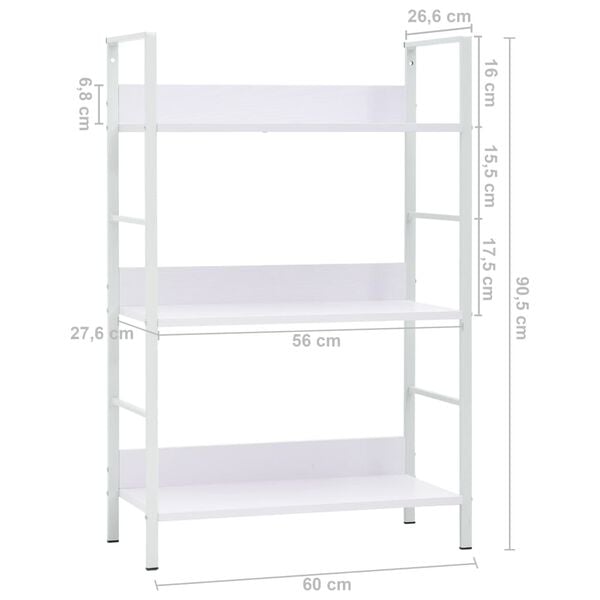 vidaXL 3-Layer Book Shelf White 60x27.6x90.5 cm Engineered Wood