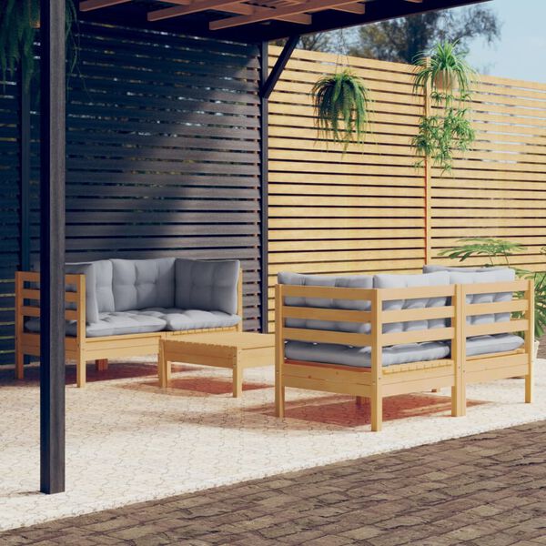 vidaXL 5 Piece Garden Lounge Set with Grey Cushions Pinewood