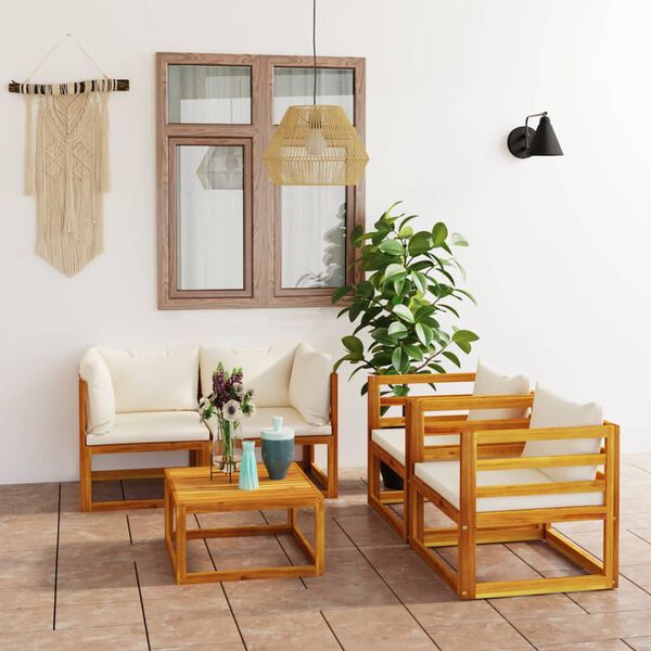 vidaXL 5 Piece Garden Lounge Set with Cushion Cream Solid Acacia Wood