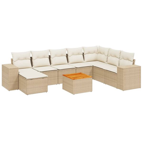 vidaXL 9 Piece Garden Sofa Set with Cushions Beige Poly Rattan