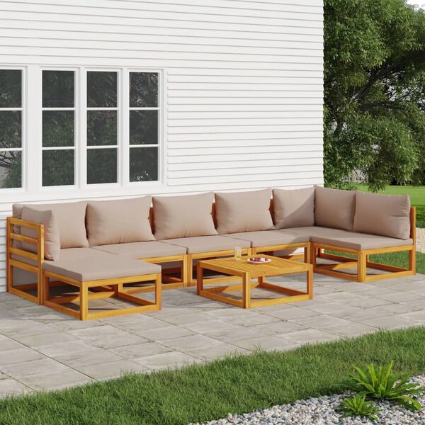 vidaXL 8 Piece Garden Lounge Set with Taupe Cushions Solid Wood