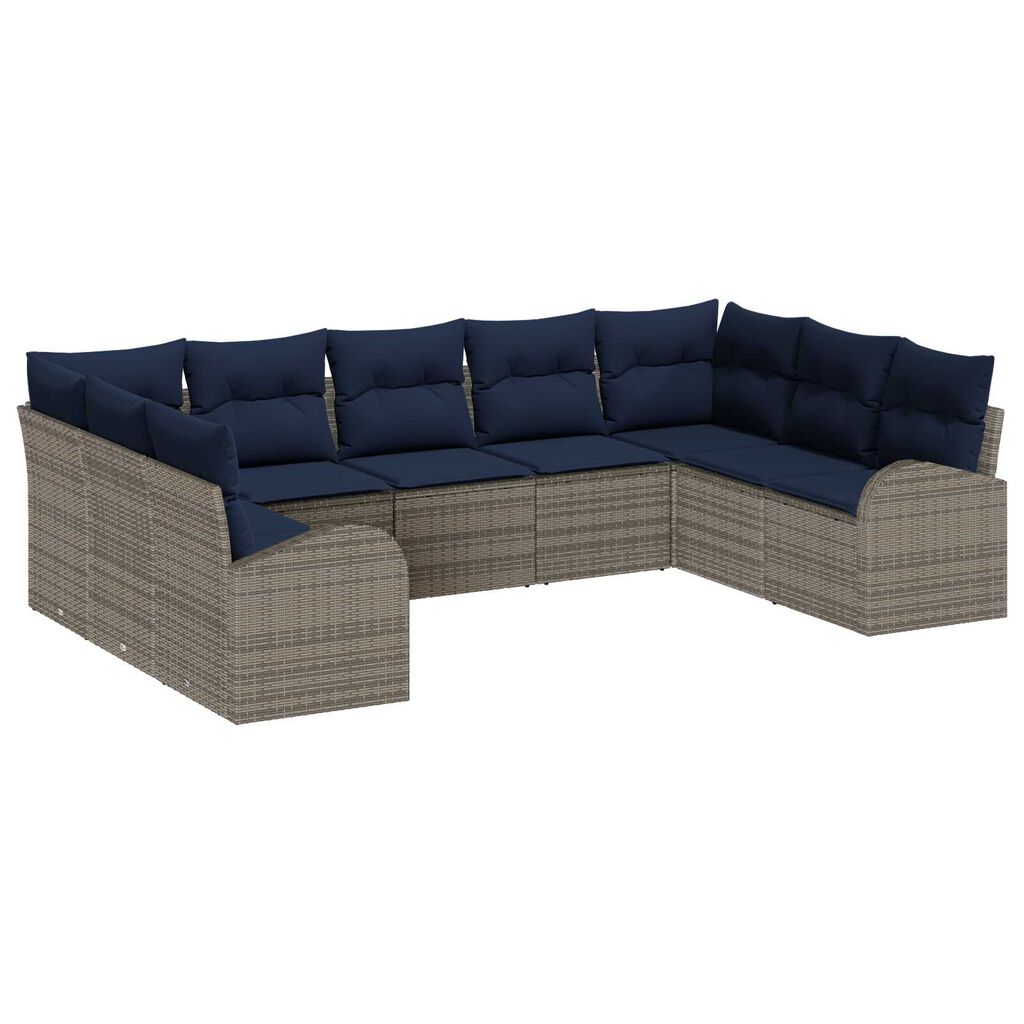 vidaXL 9 Piece Garden Sofa Set with Cushions Light Grey Poly Rattan