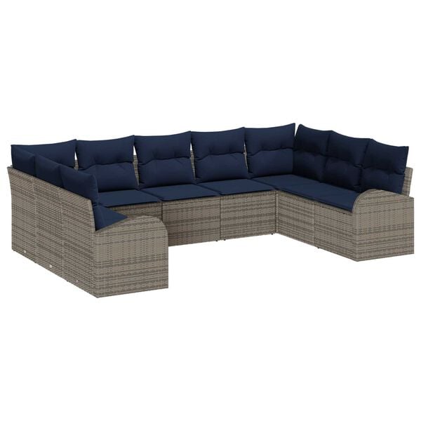 vidaXL 9 Piece Garden Sofa Set with Cushions Light Grey Poly Rattan
