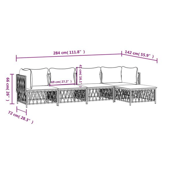 vidaXL 5 Piece Garden Lounge Set with Cushions White Steel