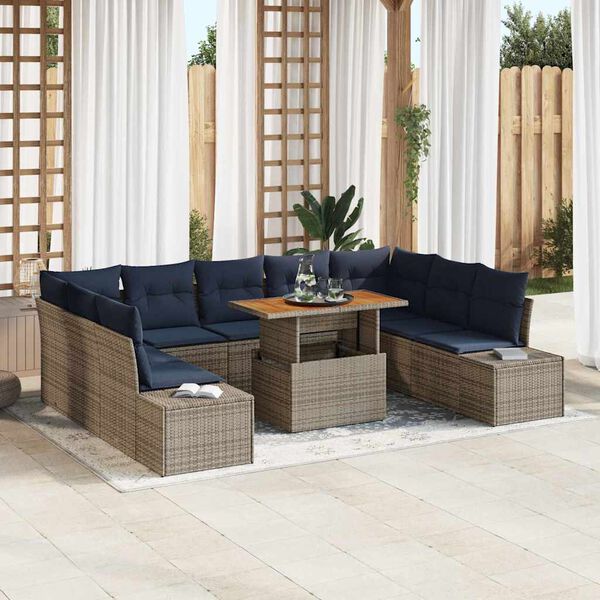 vidaXL Garden Sofa Set with Cushion Manual 10 pcs Grey and Navy