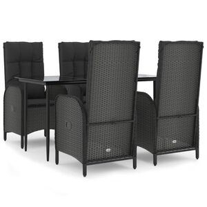 vidaXL 5 Piece Garden Dining Set with Cushions Black Poly Rattan