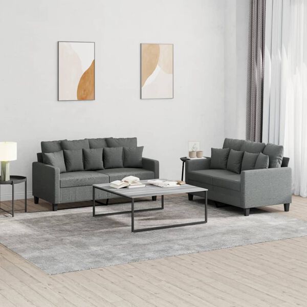 vidaXL 2 Piece Sofa Set with Cushions Dark Grey Fabric