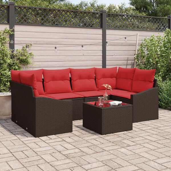 vidaXL 7 Piece Garden Sofa Set with Cushions Brown Poly Rattan