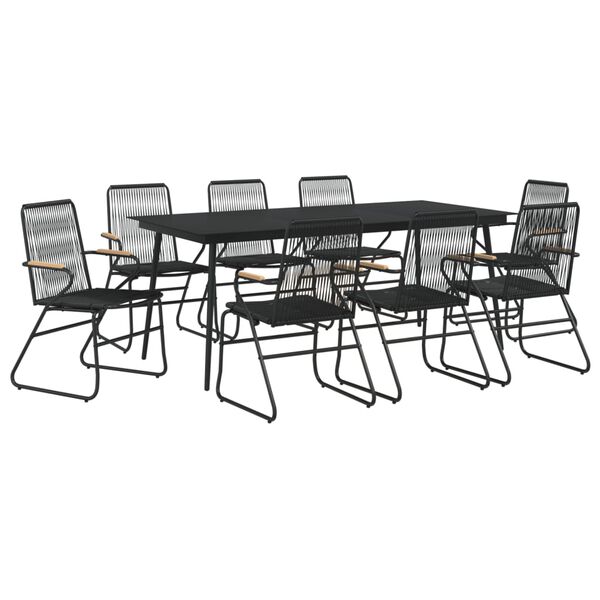 vidaXL 9 Piece Garden Dining Set Black PVC Rattan